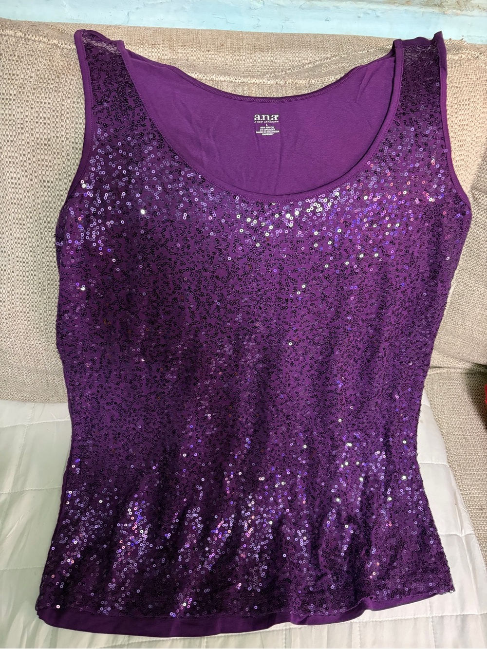 a.n.a Purple Sequin Scoop Neck Tank Top